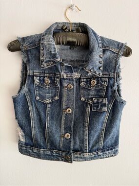 ChiQle Denim Architect Studded Cropped Vest Y2K Grunge Distressed S Juniors
